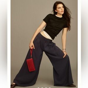 By Anthropologie High-Rise Pleated Wide-Leg Trousers in Black
